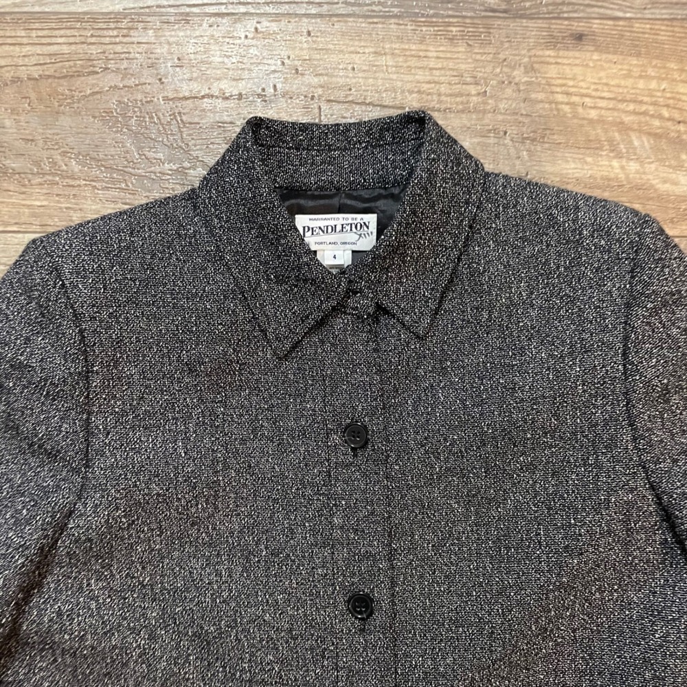Pendleton Womens Grey Wool Blend Tweed Blazer Jacket Size 4 Made in USA DA53580
